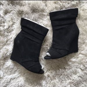 New Black Faux Suede Wedge High Heel Booties